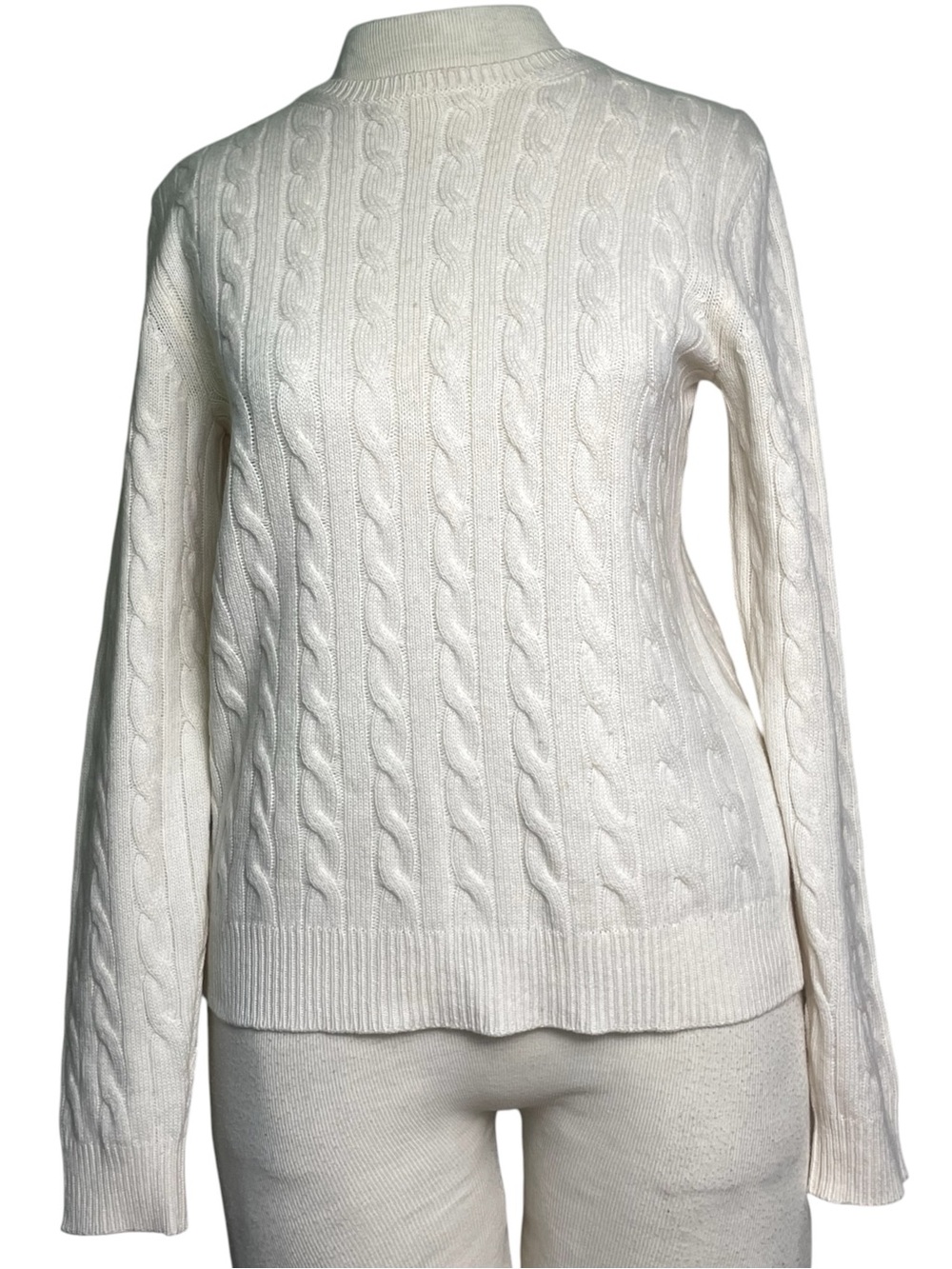 Brooks Brothers Women's 100% Italian Cashmere Cable Knit Sweater Ivory Sz Sm